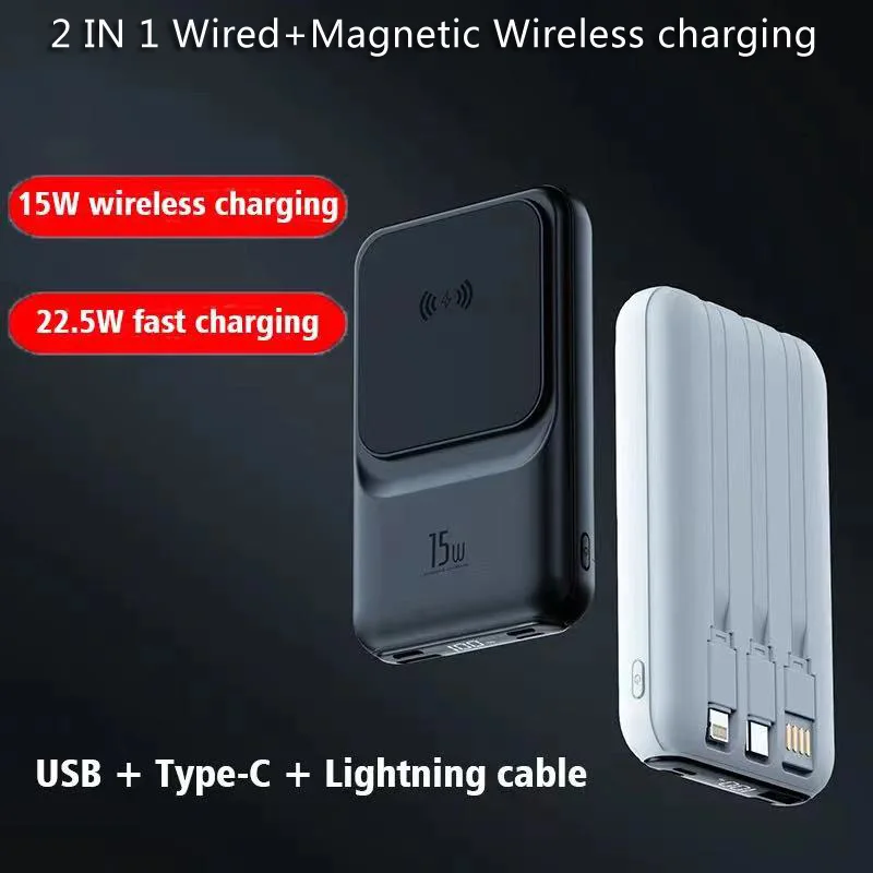 

Magnetic Suction Power Bank with Cable for iPhone and Samsung, External Battery, Portable Charger, Auxiliary Battery