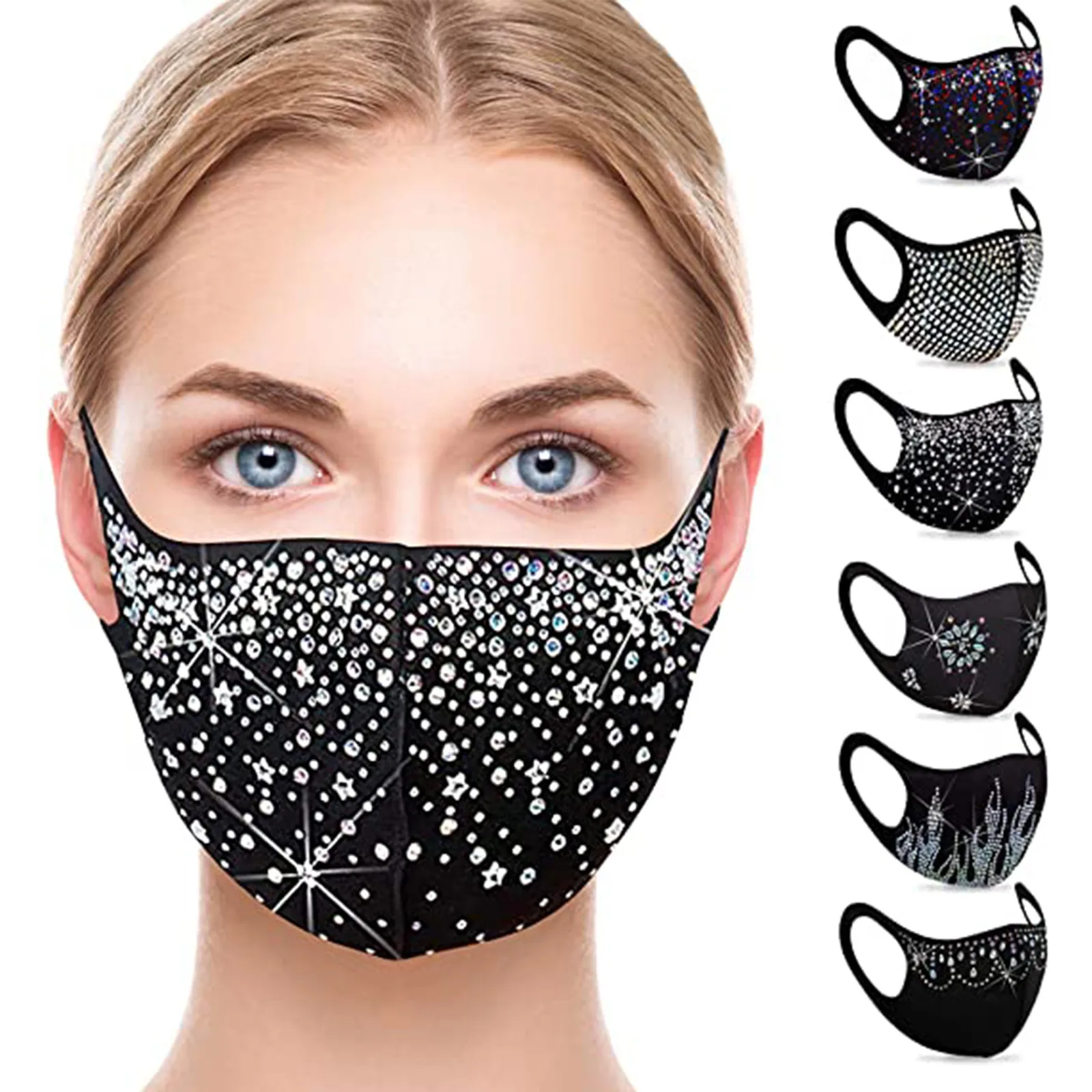 6PC Women's Masquerade Mask Ball-Golden Metal Diamond Water Crystal Color
