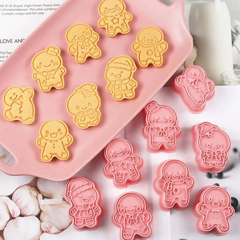 Christmas Cookie Cutter Gingerbread Man Stamp Mold Kids Christmas Party Embosser Biscuit Mold New Year Navidad Baking Decoration