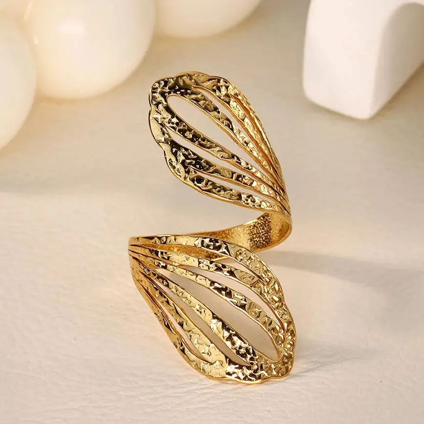Wing Feather Rings Stainless Steel Geometric Fashion Jewelry for Women