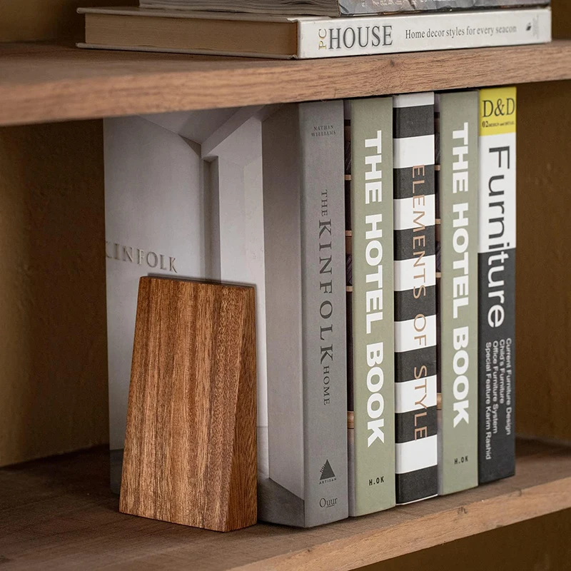 2PCS Acacia Wood Bookends Wooden Desktop Book Ends Office Organizer Heavy Duty Stand Holder Storage Shelf For Home Accessories