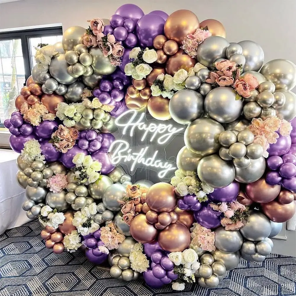 Ballons en arc noir violet métallisé argent, 112 pièces, Kit guirlande de  Festival, décorations de mariage, d'anniversaire, de fête prénatale -  AliExpress