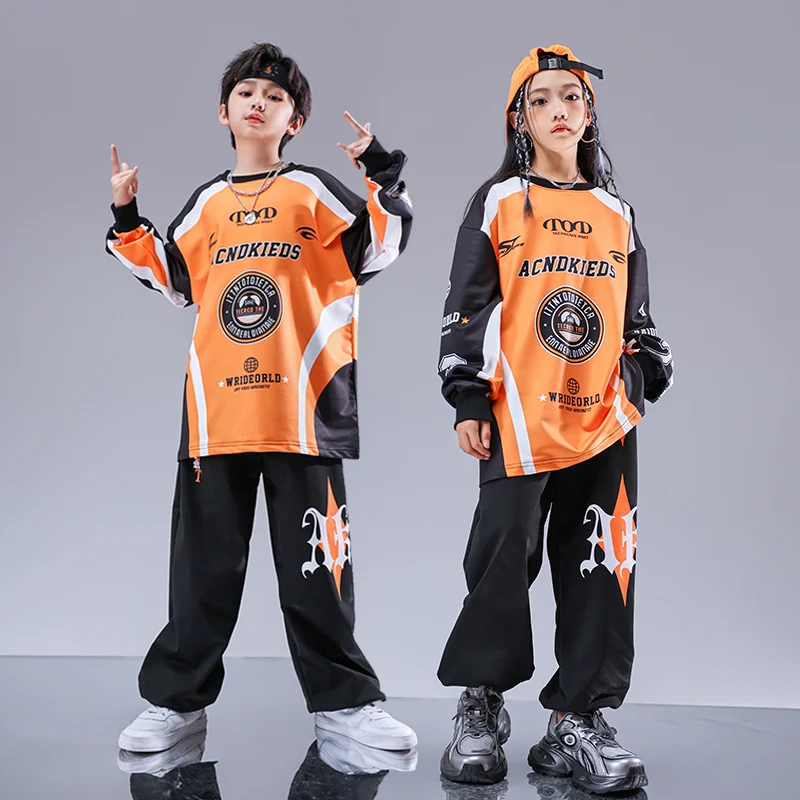 Boys Hip Hop Oversize Sweasthirt Solid Cargo Pants Girls Street Dance Joggers Child Sport Uniform Clothes Sets Kids Jazz Costume