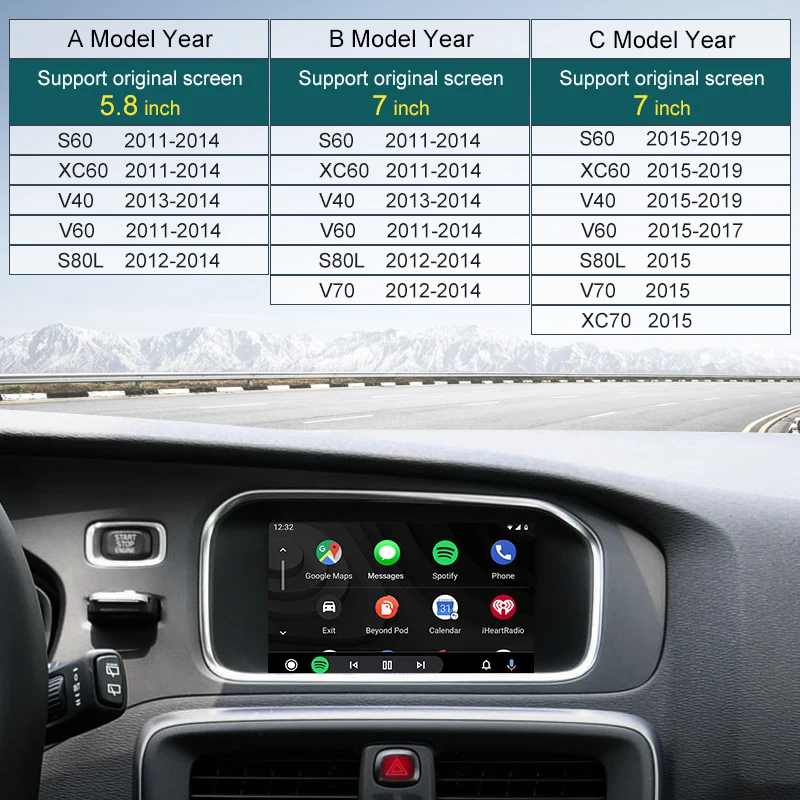 STWEI 무선 Carplay 안드로이드 자동 모듈 볼보 XC60 XC70 S60 S80 V60 V70 V40 2011-2019 스크린 터치 블루투스 음악