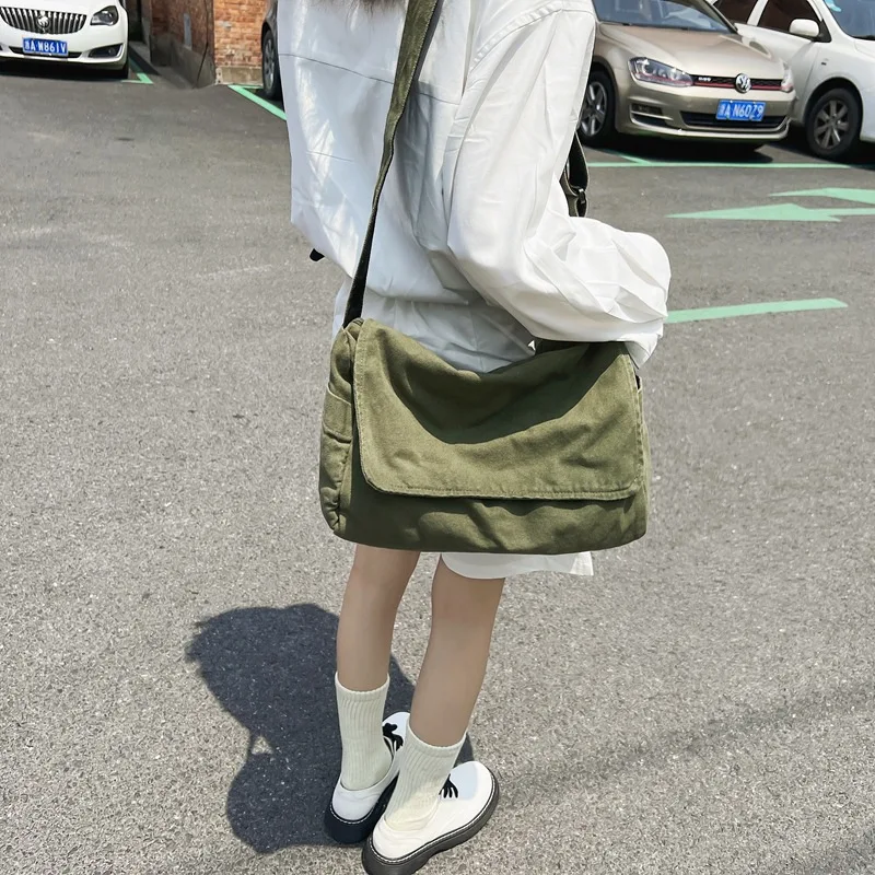 Korean Simple Lazy Style Shoulder Bag Literature Wash Canvas Bag Large  Capacity Crossbody Bag Shoulder Bag