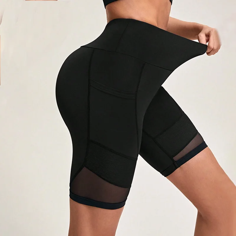 High Waist Mesh Yoga Shorts with Pockets Shorts for Women Tummy Control Workout for Women sports shorts yoga shorts workout shorts