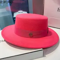 Fedora Hats for Women Flat Top Fashion Elegant Bowler Dress Caps Panama Church Wedding Ribbon Band Hat Men Felt Jazz Hat 5
