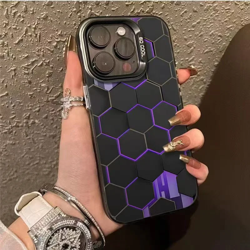 Sleek Honeycomb Matte Shockproof Phone Case with Laser Design
