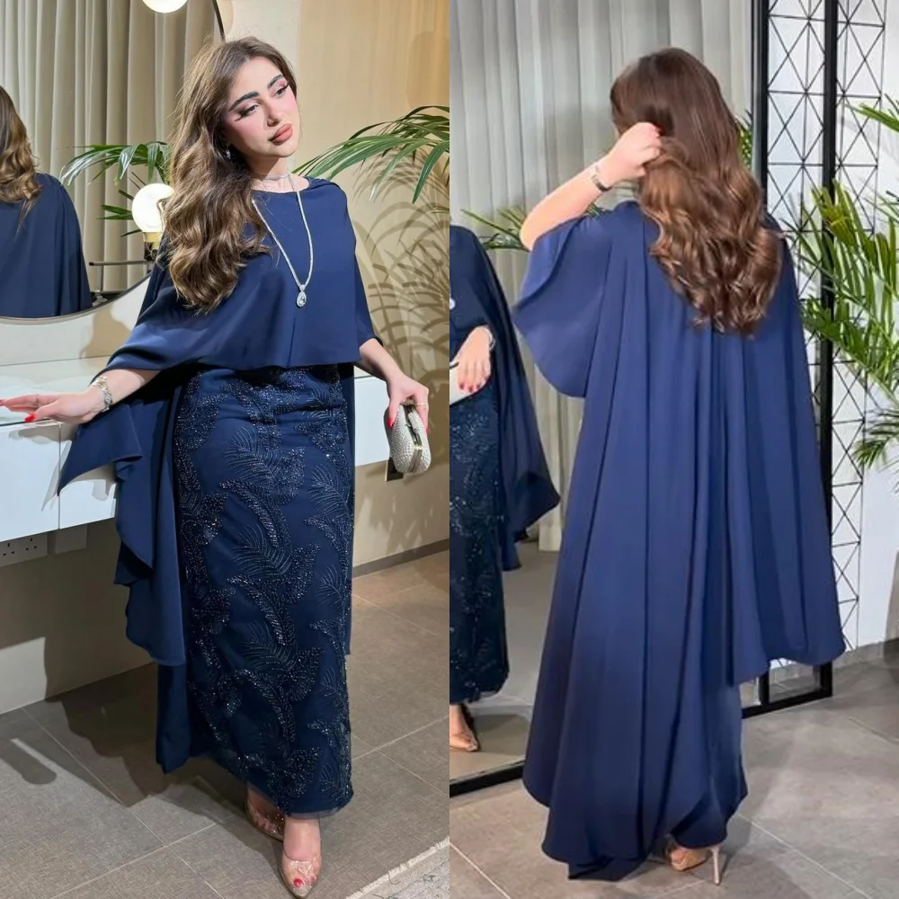 

Prom Dress Evening Jersey Applique Draped Birthday A-line O-Neck Bespoke Occasion Gown Long Sleeve Dresses Saudi Arabia