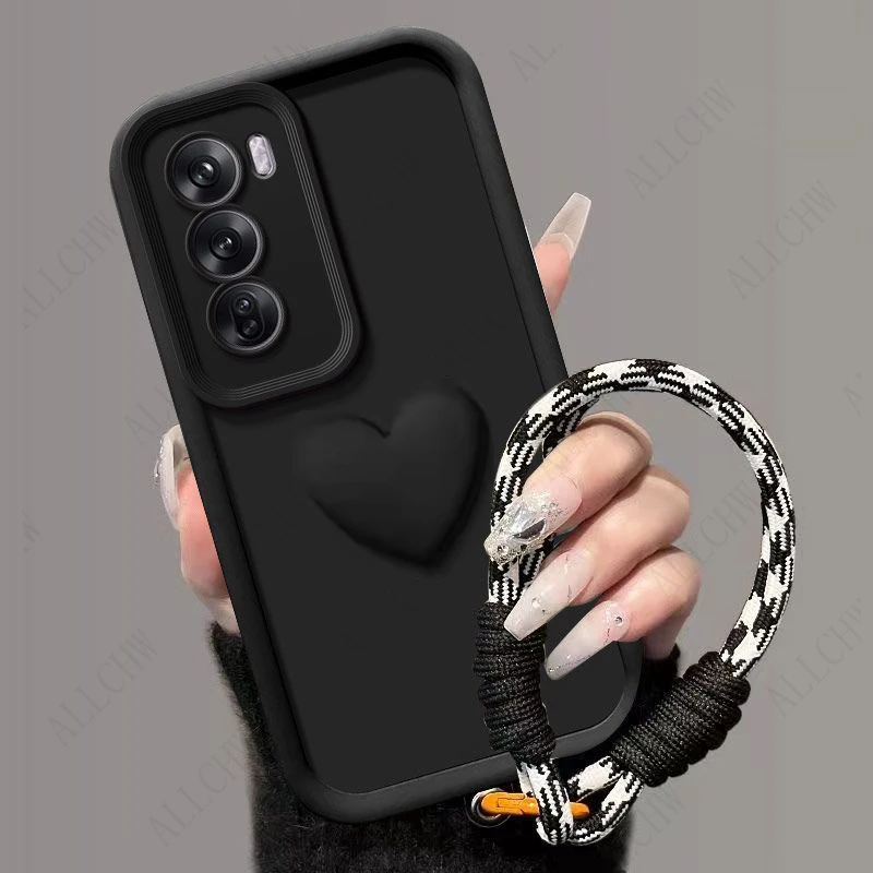 3D Love Heart Strap Shockproof Phone Cover