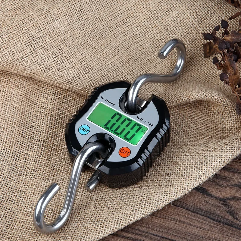 WH-C100 150kg/50g LCD Portable Stainless Steel Handheld Fishing Luggage Weighing Digital Hanging Crane Scale