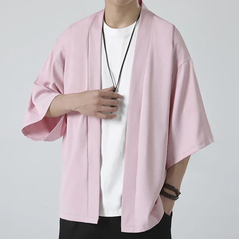 Kimono japonés para hombre, abrigo estilo Harajuku, cárdigan Haori japonés, chaqueta tradicional china, camisa suelta, abrigos Yukata