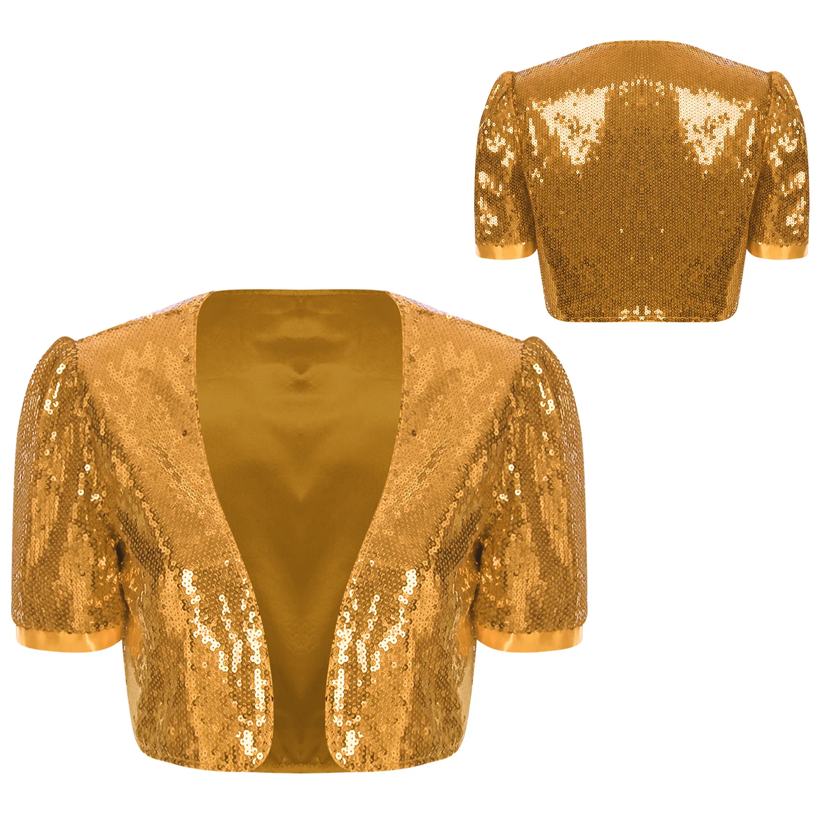 thumbnail image 1 of Chaqueta de lentejuelas para mujer, cárdigan abierto por delante con purpurina, chaqueta corta con frente abierto brillante, Bolero Azz, Tops recortados de baile, ropa para discoteca, 1 of 5