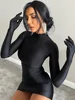 Solid Long Sleeve With Gloves Mini Dress Bodycon Sexy Streetwear Party Half Turtleneck Outfits Y2K Clothes Wholesale 1