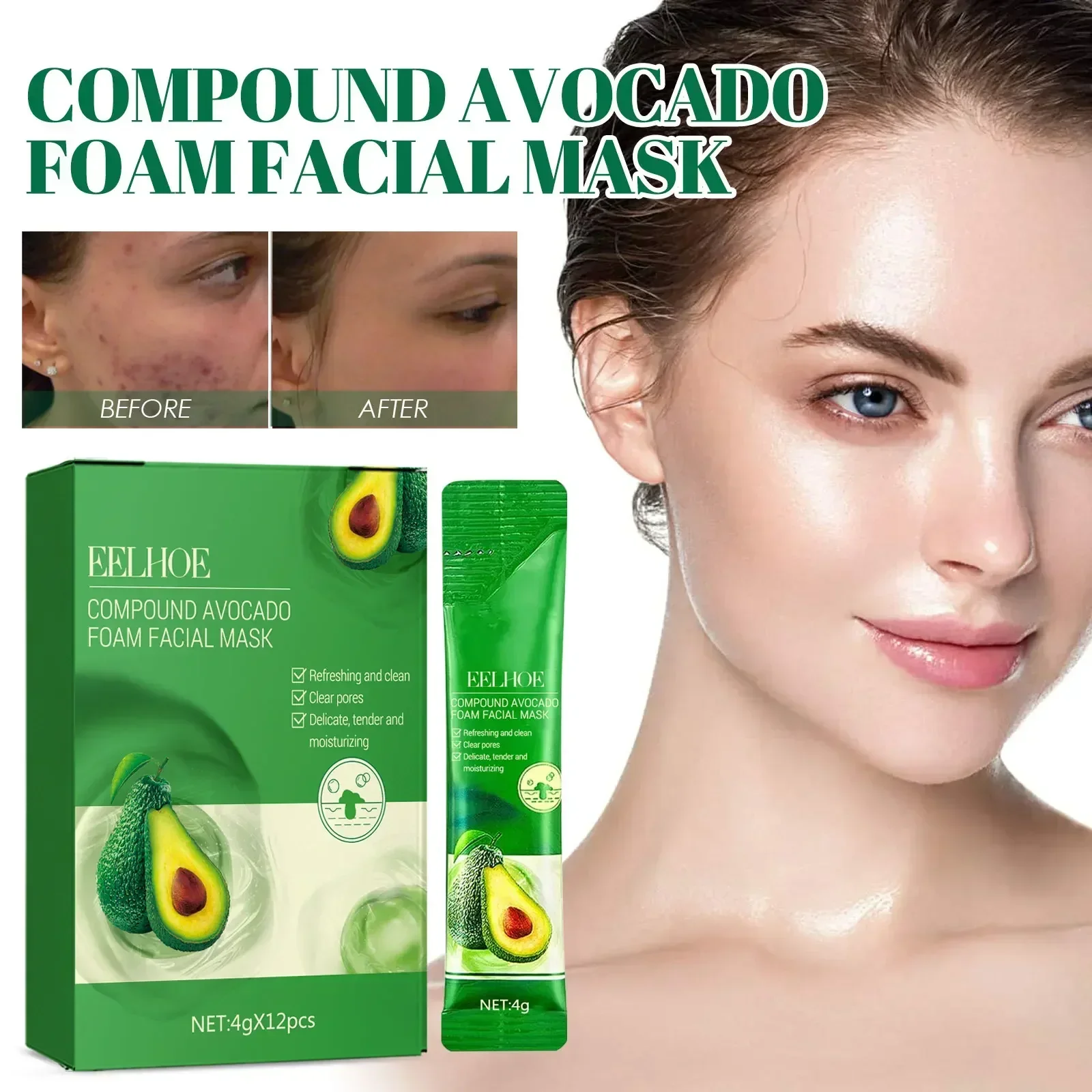 Avocado-Ton, reiner Blasenschlamm, Entfernung von Poren und Mitessern, reinigende, natürliche Hautpflege für Frauen_voghion.com