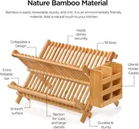 Bamboo Dish Drying Rack with Utensil Holder,Collapsible Dish Rack for Kitchen Counter, Large Folding Drying Holder 1