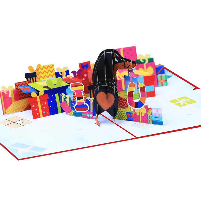New Designed Dachshund Thinking of You Anniversary Card Laser Cut Handmade Animal 3D Pop Up Greeting Card Paper Gift and Craft