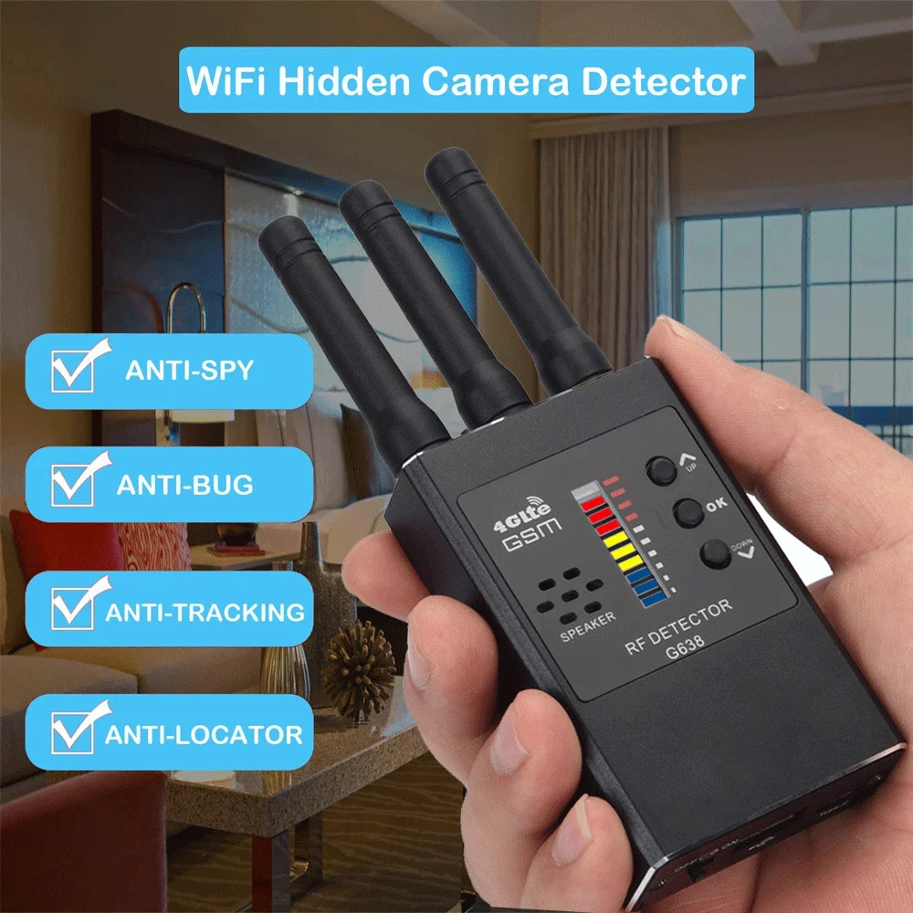 G638 Anti Spy Wireless RF Signal Detector Bug GSM GPS Tracker Hidden Camera Eavesdropping Device Military Professional Version hidden camera detector signal detector