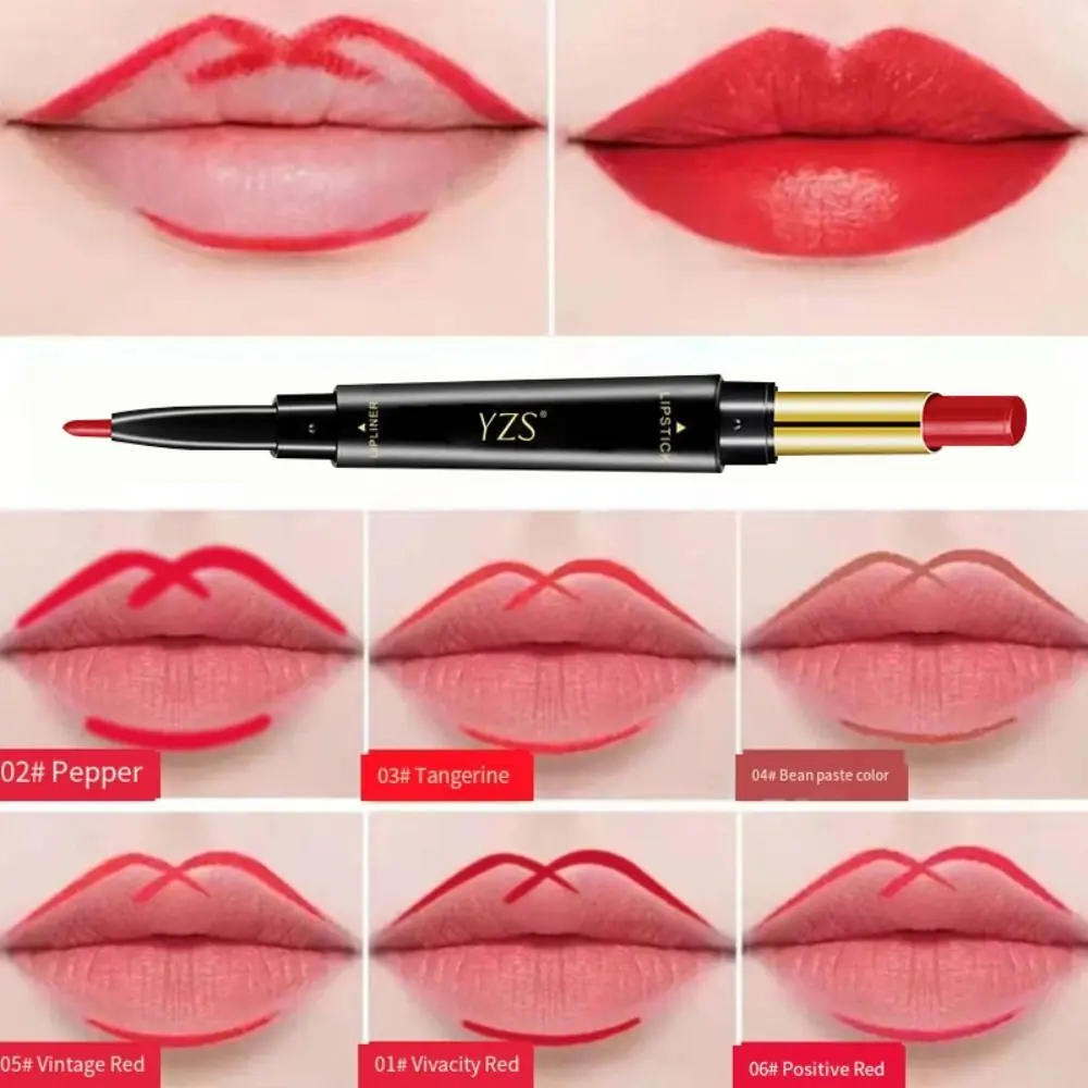 

6 Colors Double Head Lip Liner Sexy Waterproof Cosmetics 2 In 1 Lipstick Moisturize Non-stick Cup Velvet Lipliner Pencil Beauty