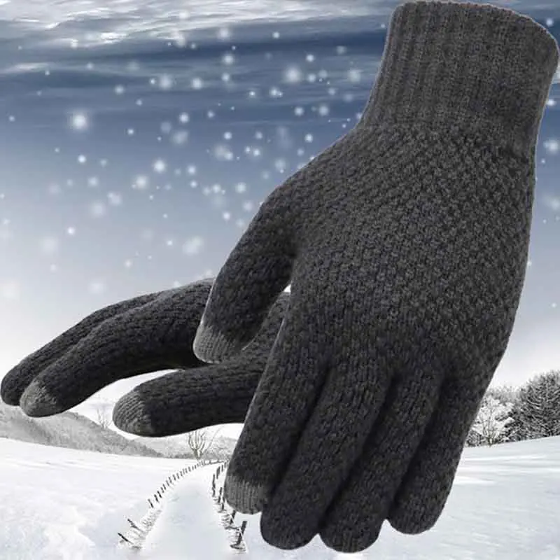 Зимние мужские вязаные перчатки высококачественные варежки плотные теплые
