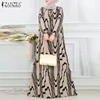 ZANZEA Muslim Hijabs Women's Loose Maxi Dress Fashion Wavy Lines Print Lantern Sleeve Abaya Robes Islamic Ramadan Woman Dress
