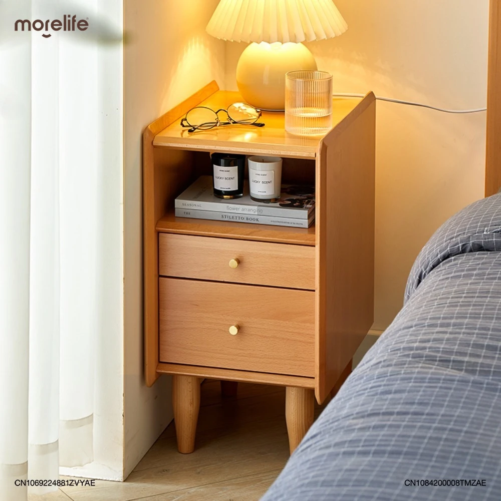 

Solid Wood Ultra Narrow Bedside Cabinet Modern Minimalist Bedroom Small Nightstand Nordic Simple Storage Cabinet Furniture F01+