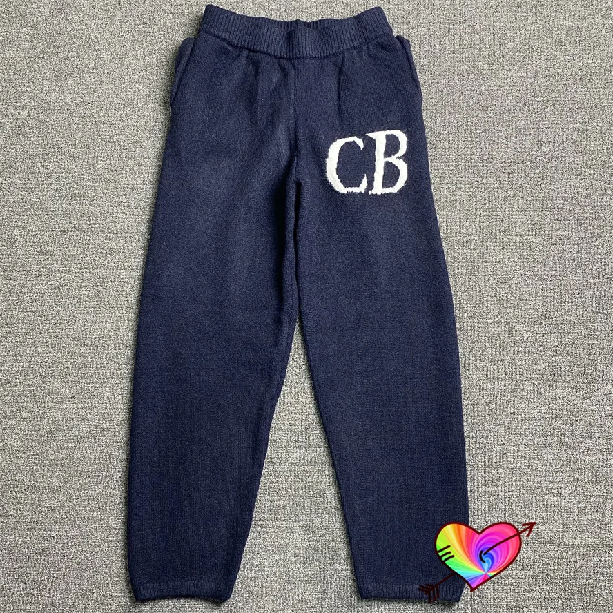 

Navy Blue Cole Buxton CB Logo Sweatpants Men Women Thick Cole Buxton Knit Pants Wool Blend British Style Trousers