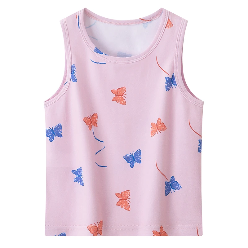 4피스 여아용 패셔너블하고 귀여운 멀티 컬러 조합 프린트 조끼, 편안하고 캐주얼한 아동용 스포츠 캐미솔 상의