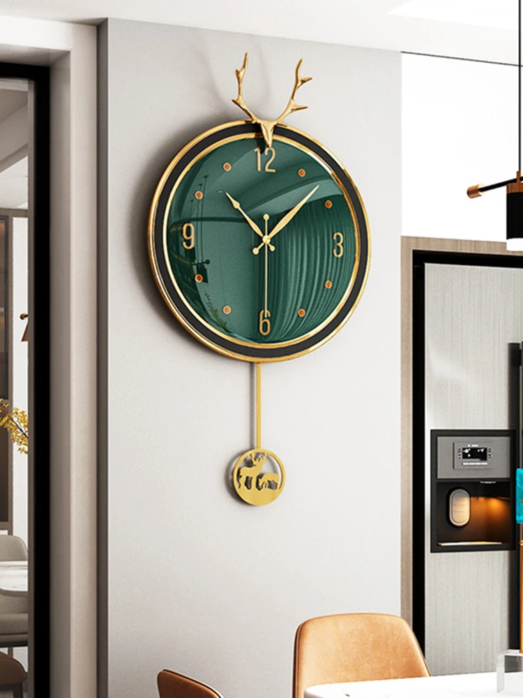 Large round Gold Pendulum wall clock with  Moose