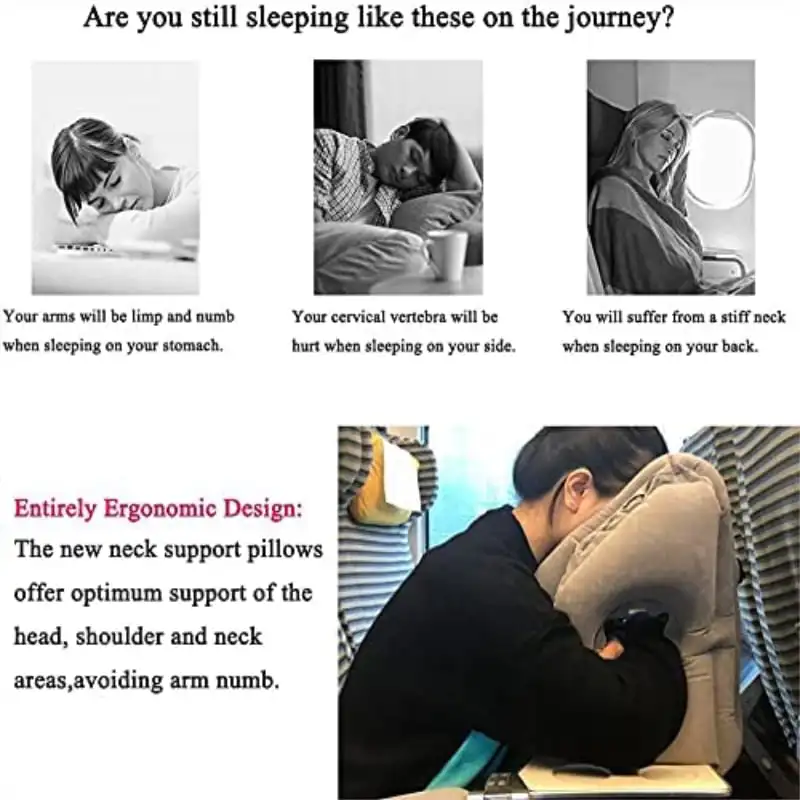 Inflatable Travel Sleeping Bag Portable Cushion Neck Pillow for Men Women Outdoor Airplane Flight Train Sleeping Easy 5