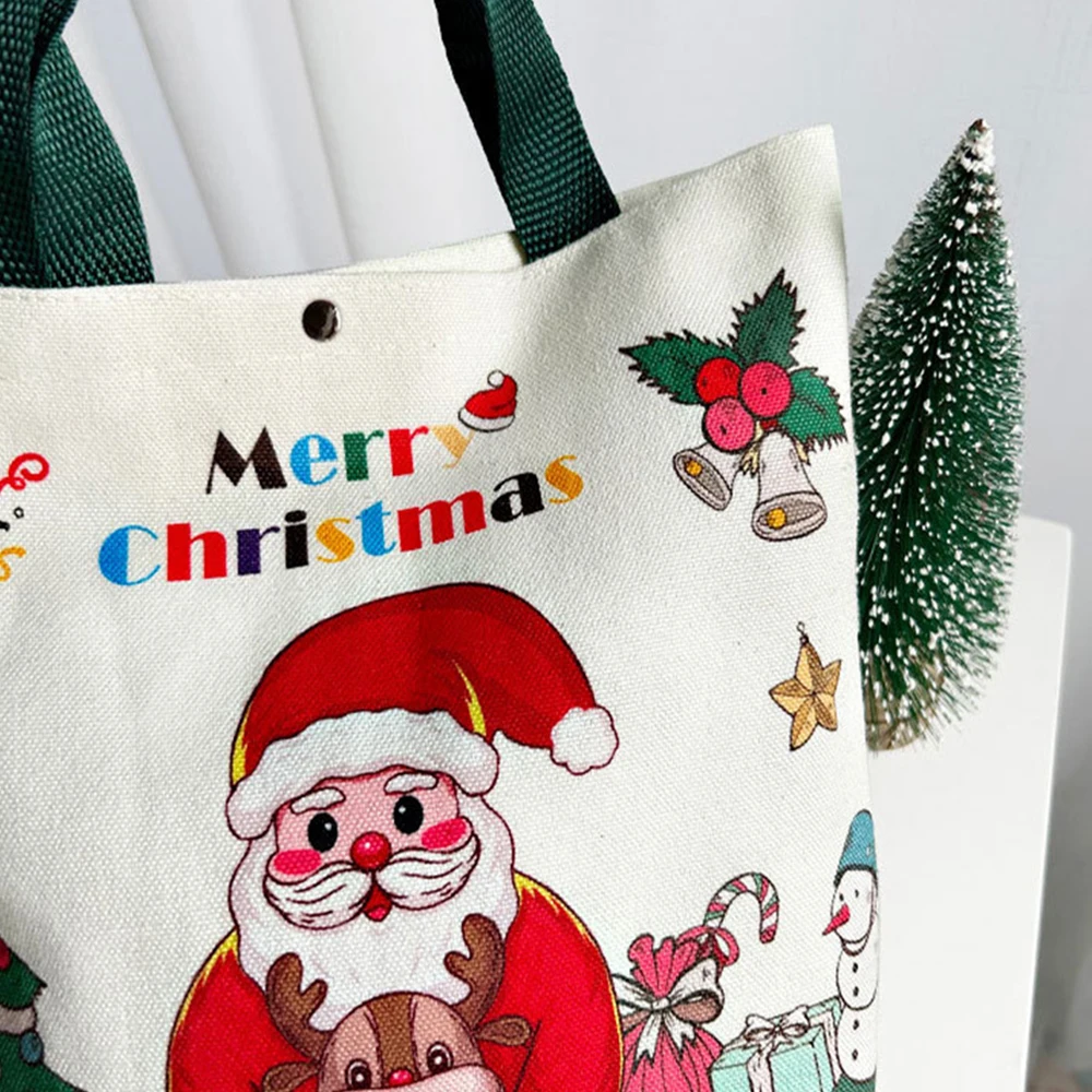 Christmas Gift Bag Cartoon Santa Claus Elk Xmas Tree Handheld Canvas Bag