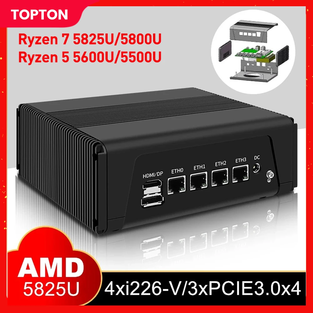 

Soft Router AMD Ryzen 7 5825U 5800U Mini PC 2*NVMe 2*DDR4 OPNsense 4x Intel i226-V 2.5G NAS Server Firewall Appliance 3x4K UHD