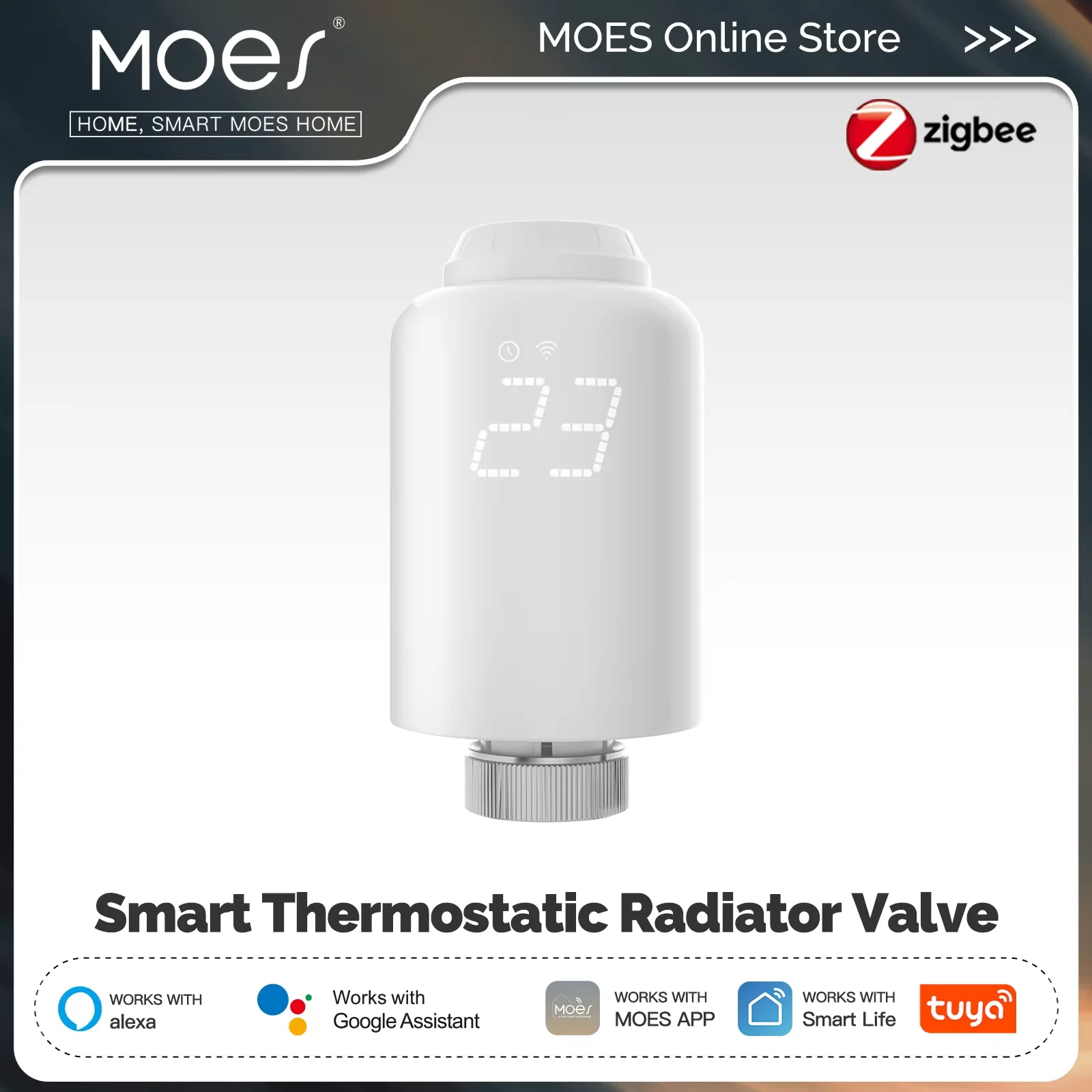 MOES TRV Tuya ZigBee วาล์วหม้อน้ํา Thermostatic SmartLife รีโมทคอนโทรลไร้สายเครื่องควบคุมอุณหภูมิความร้อน Alexa Voice Control 1