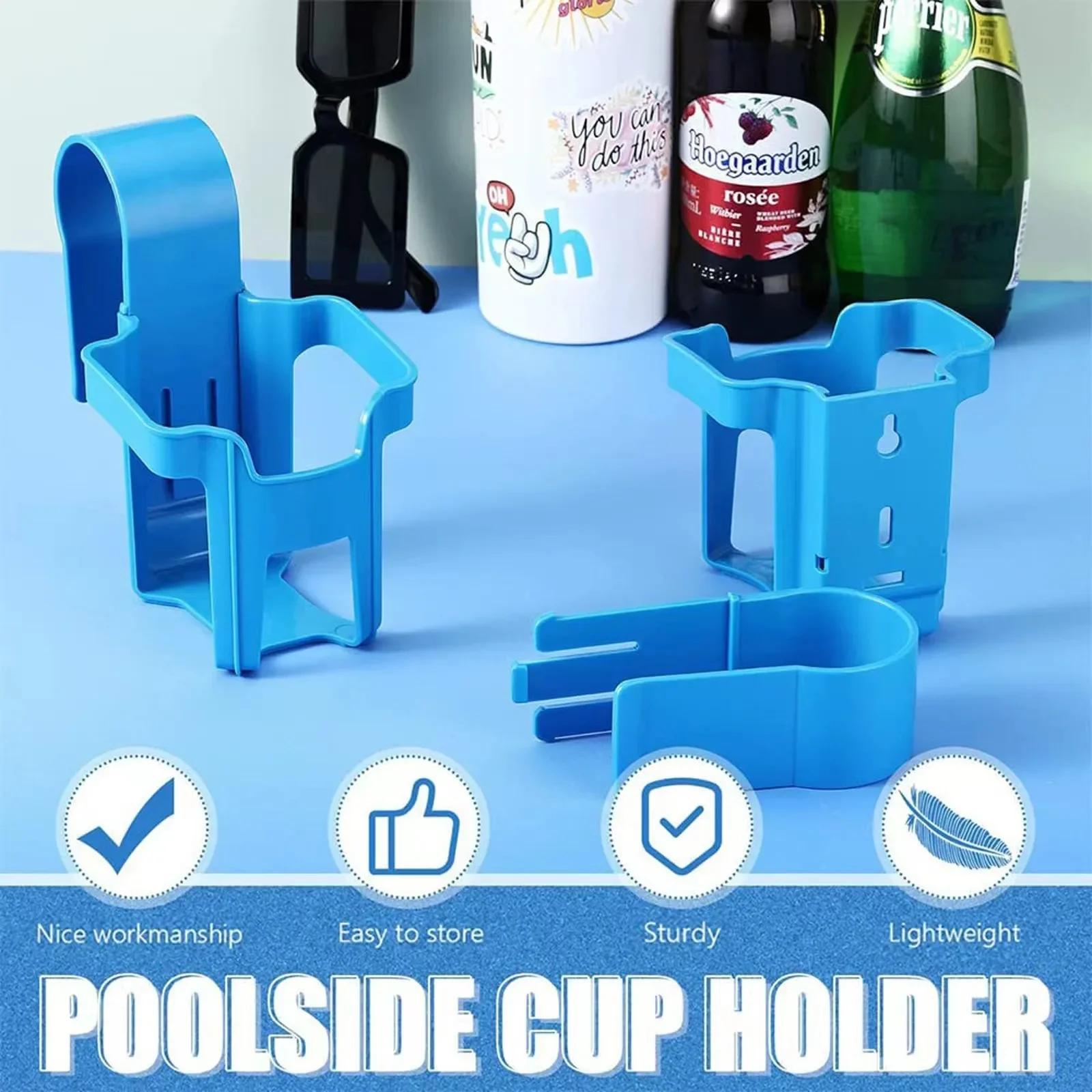 Poolside Cup Holder Swimming Pool Side Water Bottle Storage Hanging Rack Drink Beer Beverage Shelf Fit Width 5cm Round Top Bar