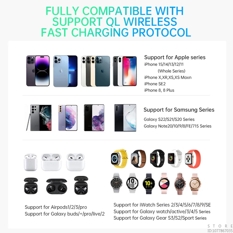 3 in 1 Magnetic Charging Station Wireless Charger for IPhone 15 14 13 12 Pro Max Airpods 3 2 1 Iwatch 7 8 9 SE