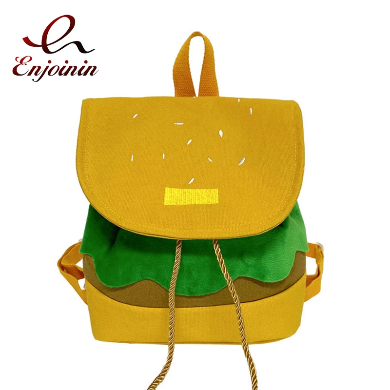 Cartoon Burger Design Backpacks For Women Canvas Fashion Girls School