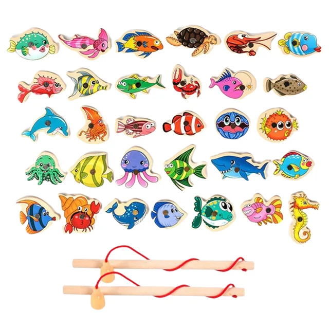 Wooden Magnetic Fishing Game Cartoon Marine Life Learn Alphanumeric Toys Baby Montessori Early Educational Toy for Kids Gift 4