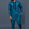 New Men's Tenos Wedding 2-Piece Suit Waist Pants Shirt Solid Color Panel Long Sleeve Party African Ethnic Style Clothing (M-4XL) 4