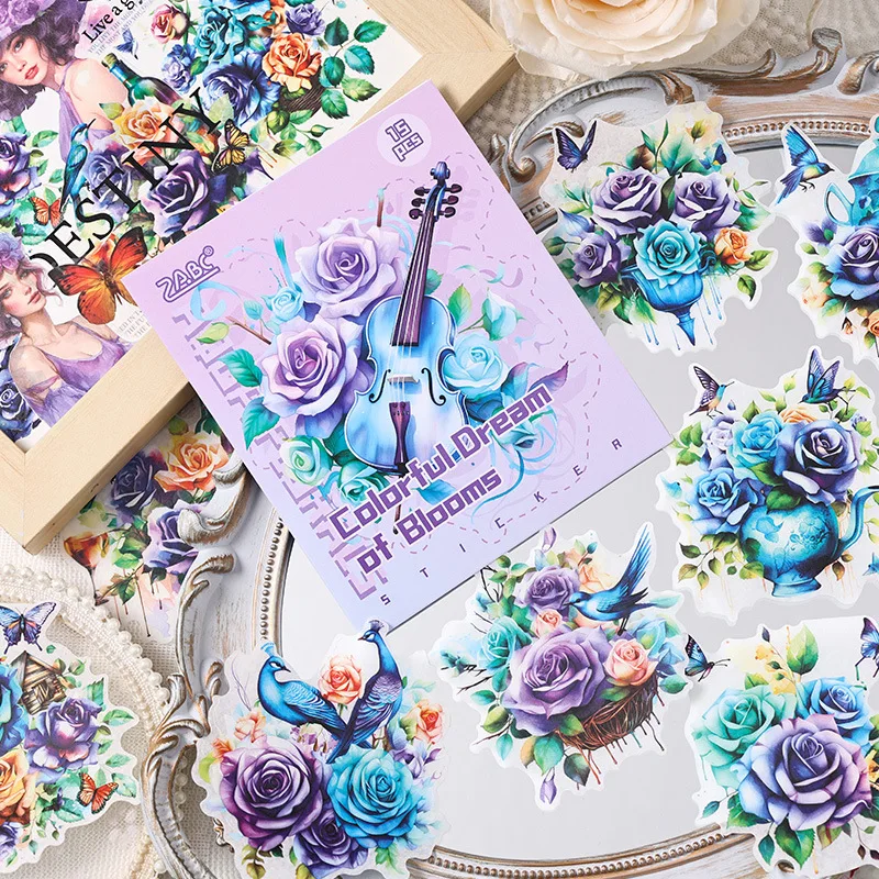 Flower Washi Stickers 15pcs/Sheet Vintage Botanical Scrapbook Decor Waterproof PET Journaling Supplies for DIY