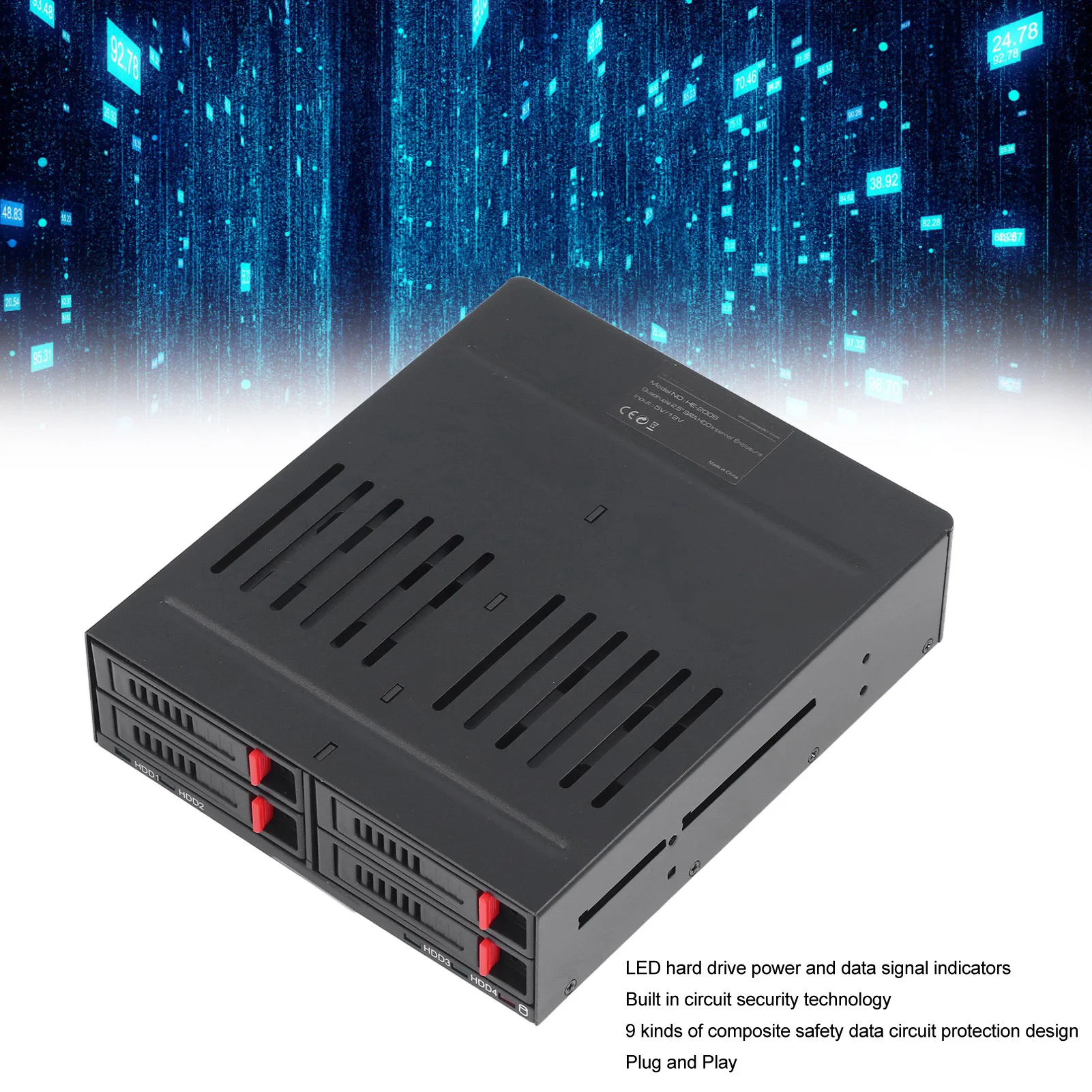 알루미늄 합금 HDD 케이지, SSD 모바일 랙, 조용한 선풍기 표시기, 빛 누출 플러그 앤 플레이, 섀시용 5.25 인치, 4 베이