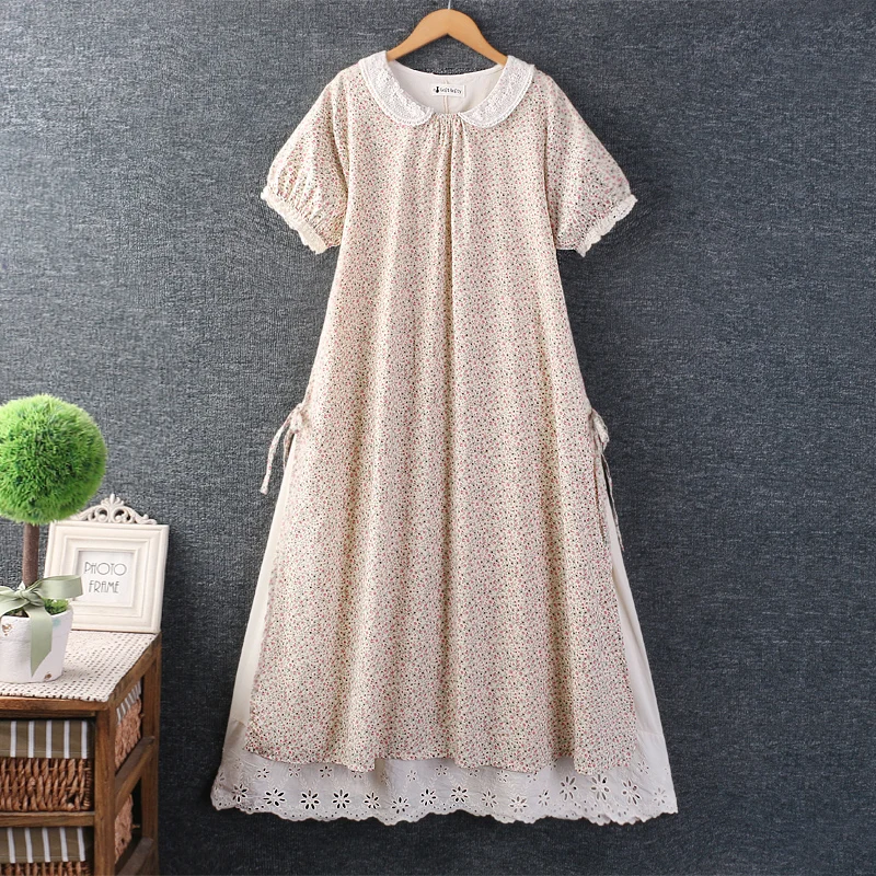 

Летнее милое платье в японском стиле с цветочным принтом, женское хлопковое многослойное платье с длинным рукавом