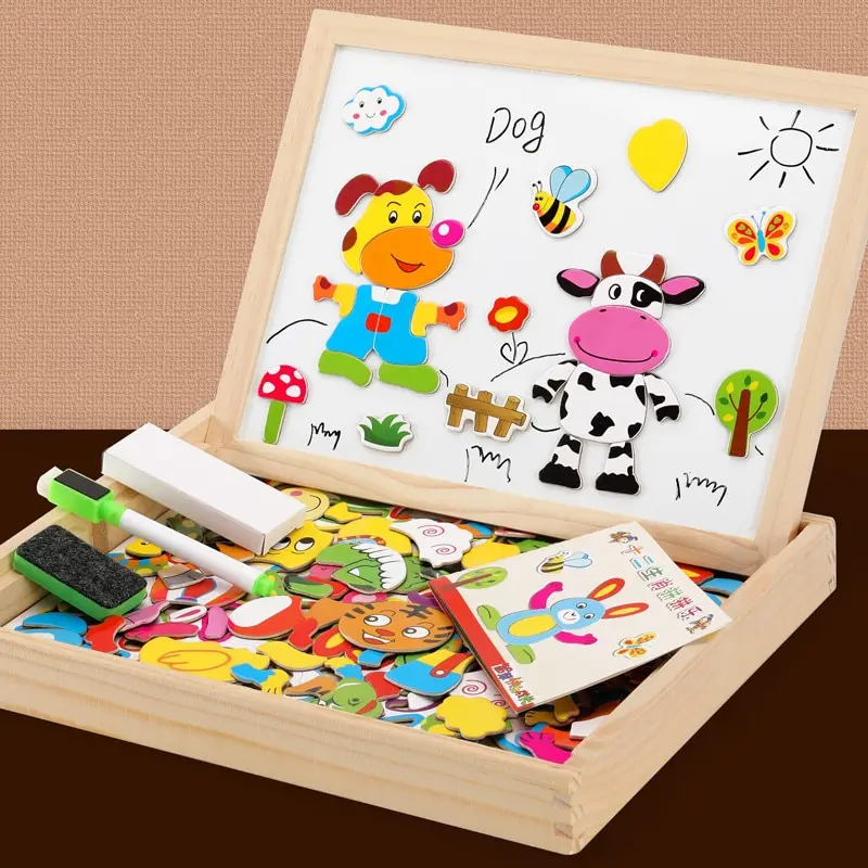 Wooden Multifunction Children Animal Puzzle Writing Magnetic Drawing Board Blackboard Learning Education Toys For Kids 4