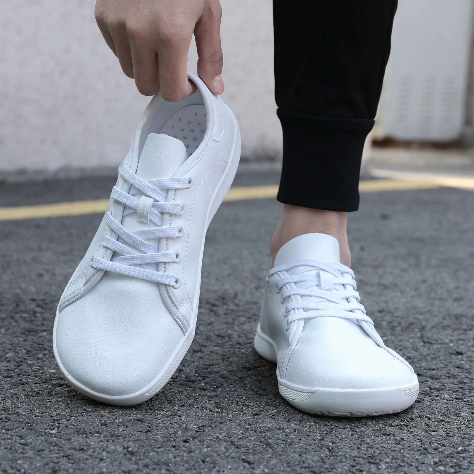 Oiaano Wide Toe Barefoot Woman White Sneaker Man Leather Shoes Unisex Minimalist Breathable Comfort Outdoor Running Working