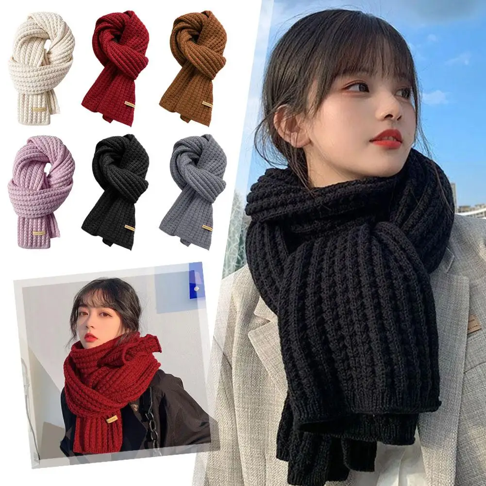 1pc Solid Color Wool Scarf Female Korean Version Cute Neck Knit Autumn Winter Warm Girl Thick E4p7