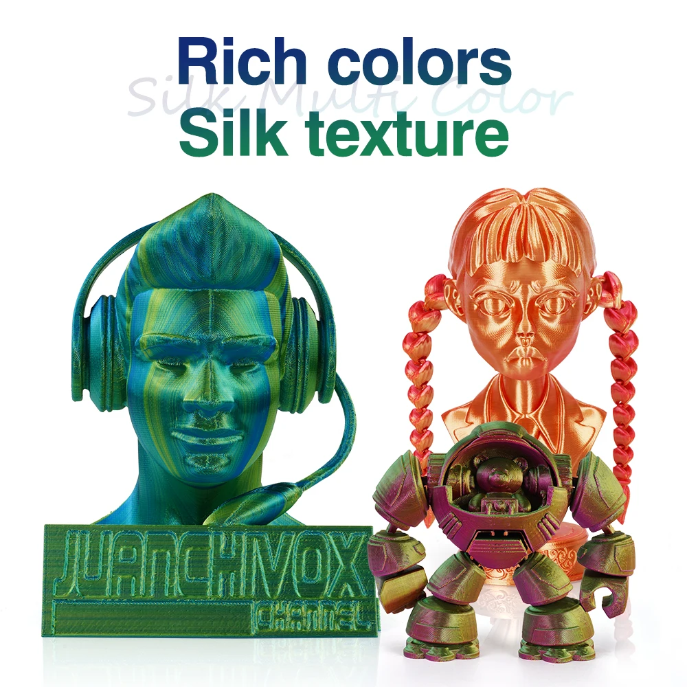3 색 3D 프린터 필라멘트 실크 PLA 3 색 무지개 다색 3D 인쇄 플라스틱 재료, 1.75mm 1kg 스풀, 거품 없음