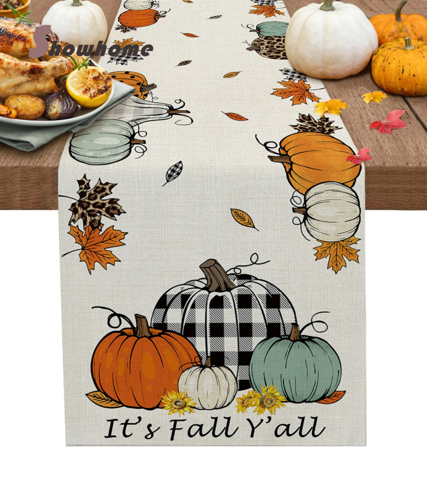 

Thanksgiving Table Runner Autumn Pumpkin Maple Leaf Tablecloth Christmas Table Decor Feastival Dining Decor Table Runner