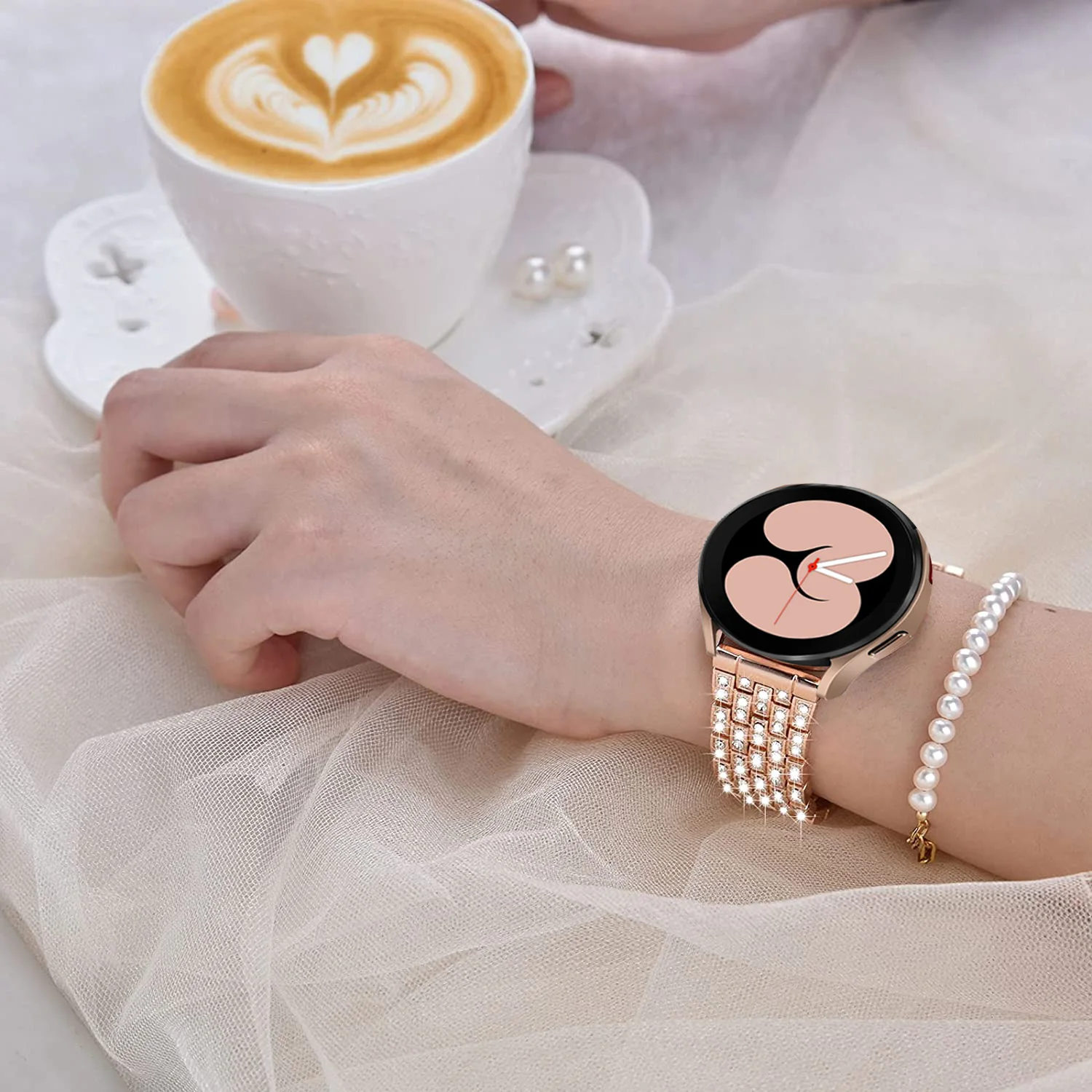 Luxury Diamond Metal Bracelet Band, 20mm 22mm Adjustable Strap