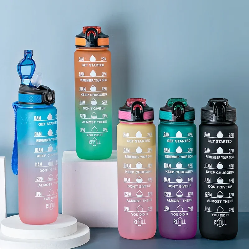 

900ml Water Bottle Motivational Sport Water Bottle Leakproof Bottles Drinking Outdoor Travel PC Bottle Gym Fitness Jugs