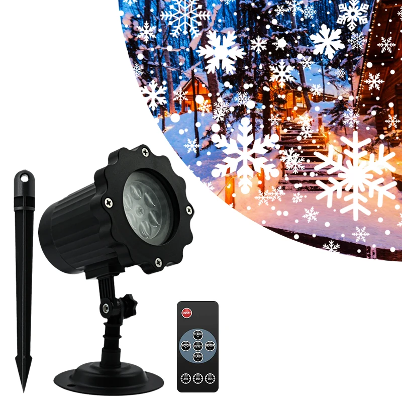 LED Christmas Snowflake Laser Light Snowfall Projector IP65 Moving Snow