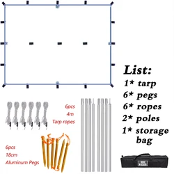All-Purpose Waterproof Camping Tarp with Multiple Hanging Options - Olive Green 3x3m (With 6rope6peg 2pole)